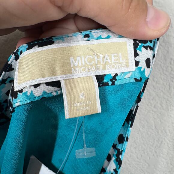 MICHAEL Michael Kors Womens 4 Silk A Line Skirt Blue Floral Flowy - Picture 6 of 7